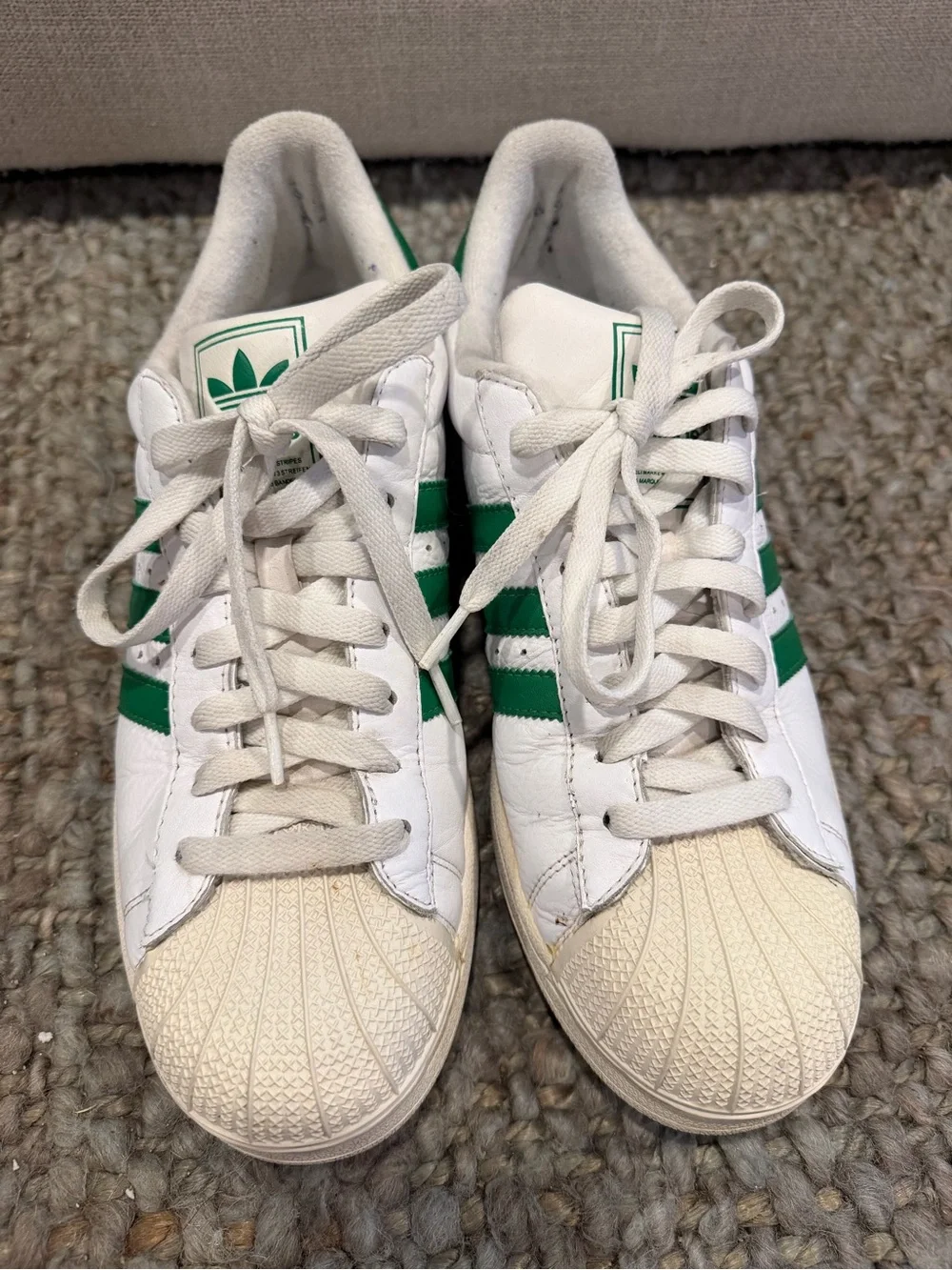 adidas Men’s Superstar II White Sneakers with Green Stripes